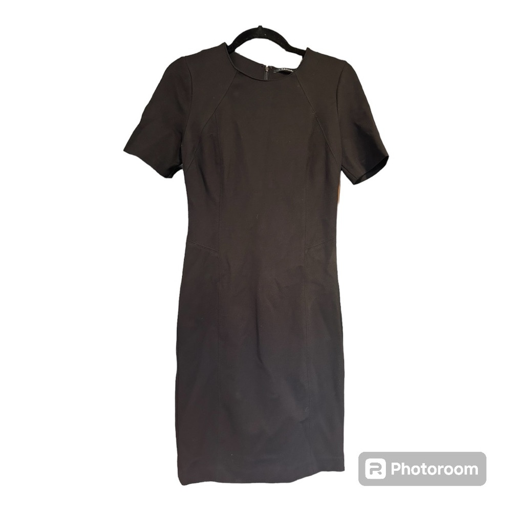 T Tahari Women's Black Short Sleeve Round Neck Sheath Dress Size 4 Career Formal